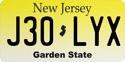 NJ license plate J30LYX