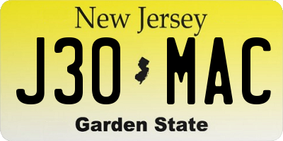 NJ license plate J30MAC