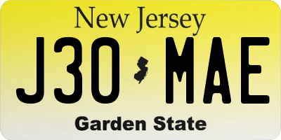 NJ license plate J30MAE