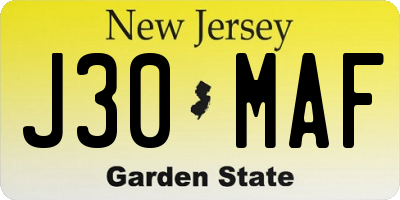NJ license plate J30MAF