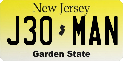 NJ license plate J30MAN