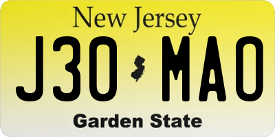 NJ license plate J30MAO
