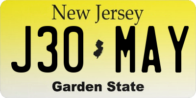 NJ license plate J30MAY