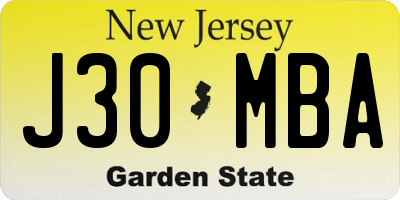 NJ license plate J30MBA