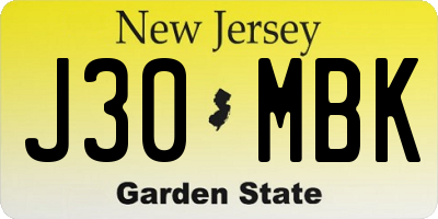 NJ license plate J30MBK
