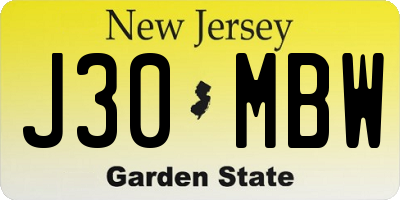 NJ license plate J30MBW