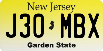 NJ license plate J30MBX