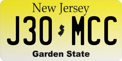 NJ license plate J30MCC