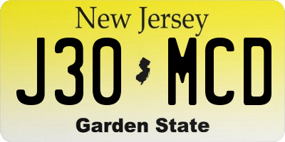 NJ license plate J30MCD