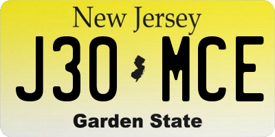 NJ license plate J30MCE