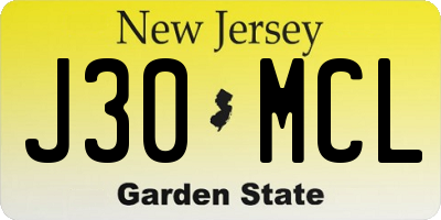 NJ license plate J30MCL