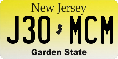 NJ license plate J30MCM