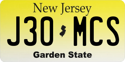 NJ license plate J30MCS