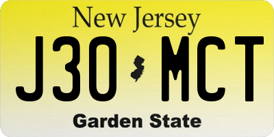 NJ license plate J30MCT
