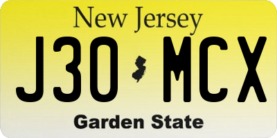 NJ license plate J30MCX