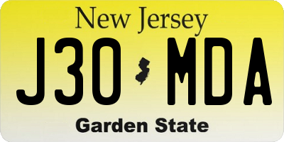 NJ license plate J30MDA