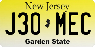 NJ license plate J30MEC