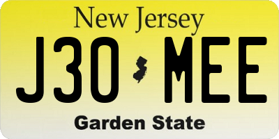 NJ license plate J30MEE