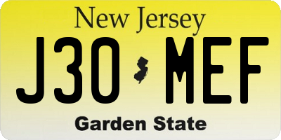 NJ license plate J30MEF
