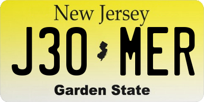 NJ license plate J30MER