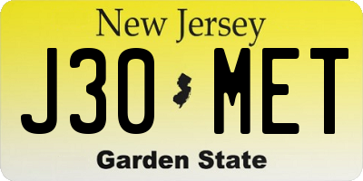 NJ license plate J30MET