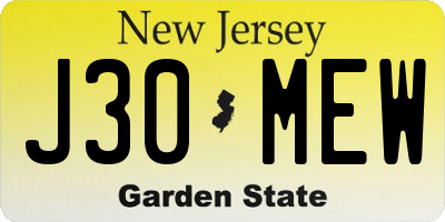 NJ license plate J30MEW