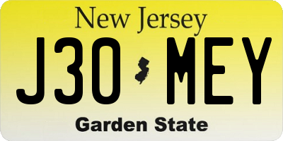NJ license plate J30MEY