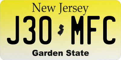 NJ license plate J30MFC