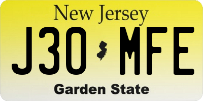NJ license plate J30MFE