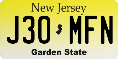 NJ license plate J30MFN