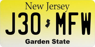 NJ license plate J30MFW