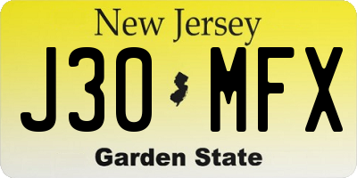 NJ license plate J30MFX
