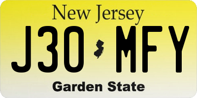 NJ license plate J30MFY