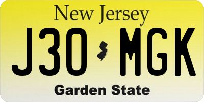 NJ license plate J30MGK