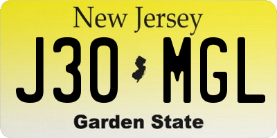 NJ license plate J30MGL