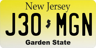 NJ license plate J30MGN