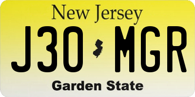 NJ license plate J30MGR