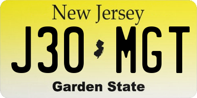 NJ license plate J30MGT