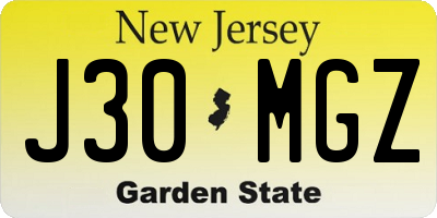 NJ license plate J30MGZ