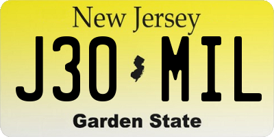 NJ license plate J30MIL