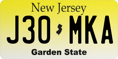 NJ license plate J30MKA