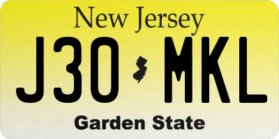NJ license plate J30MKL