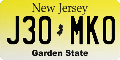 NJ license plate J30MKO