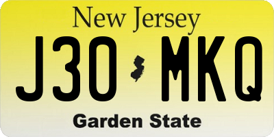 NJ license plate J30MKQ
