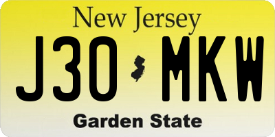 NJ license plate J30MKW