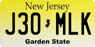 NJ license plate J30MLK