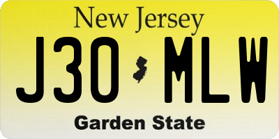 NJ license plate J30MLW