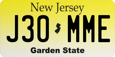 NJ license plate J30MME