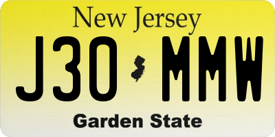 NJ license plate J30MMW