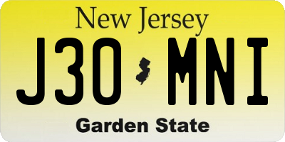 NJ license plate J30MNI